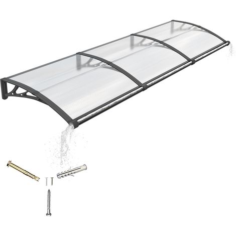Entrance Door Awning 100 x 300 cm Polycarbonate Roof Canopy Heavy Duty Roof Shed Rain Protection and UV Protection Against Rain and Snow (1/5)