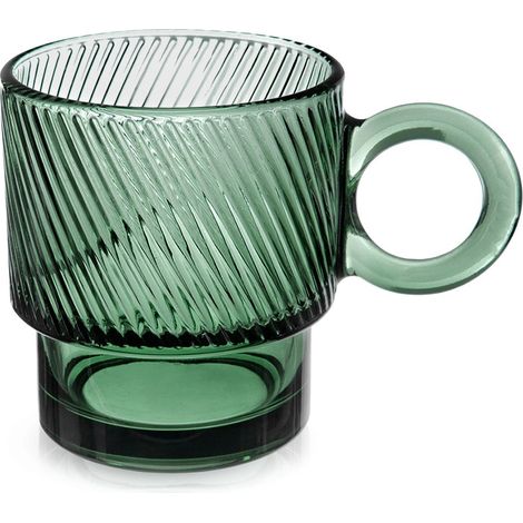 Green Ribbed Glass Mug with Handle, 300 ml (1/5)