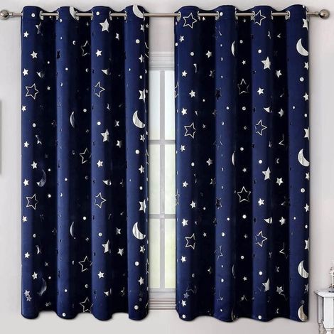 Rideaux "Étoiles" pour Chambre de Bébé Garçon - 2 Panneaux Assombrissants - Décoration Thématique Espace - Petite Fenêtre
