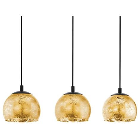EGLO lampada a sospensione Alabraccin, luce a sospensione con 3 luci per sala da pranzo, metallo in nero e vetro dorato, da tavolo di sospensione, attacco E27, Ø 28 cm (1/4)