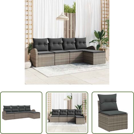 vidaXL Canapé gris - Ensemble de Canapés avec coussin 5 pcs Gris polyrotin (1/5)