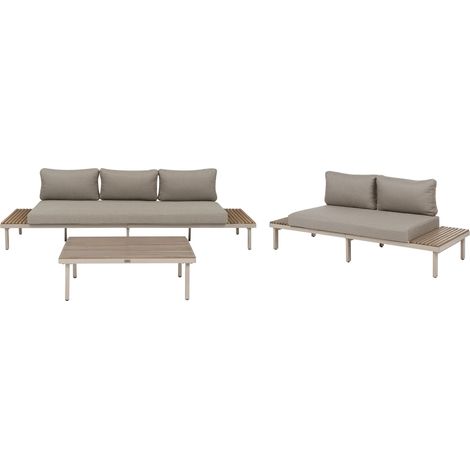 5 Seater Garden Sofa Set with Coffee Table Light Acacia Wood Beige Cushions Padding Slatted Design Outdoor Patio Modern Style FIVIZZANO (1/5)