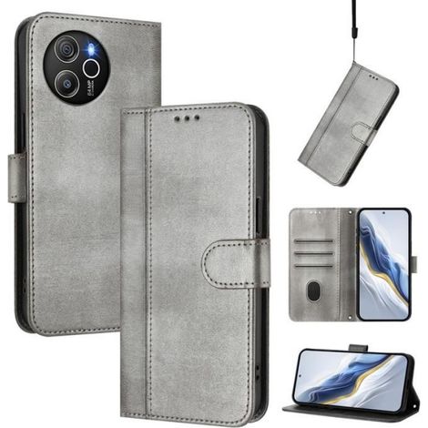 Coque pour Blackview Shark 8/Oscal Tiger 12,Étui Protection Antichoc de Fente pour Carte,Rabat en Cuir PU-Gris Design rétro-AB (1/4)