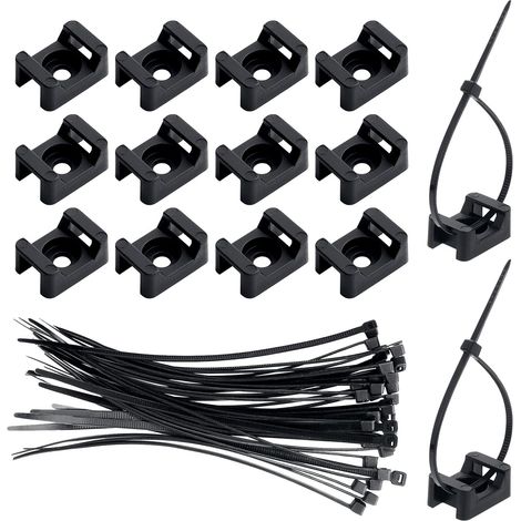 Paquete de 300 sujetadores de bridas para cables, base de montaje de bridas negras con 300 bridas de nailon negras. (1/5)