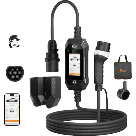 Chargeur EV, Contrôle WIFI Intelligent, Puissance de Sortie de 11kW, Noir Élégant (1/2)