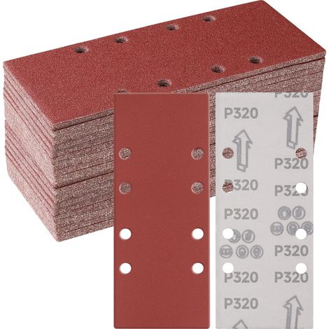 50 Pièces Papier a Poncer, 93 X 230mm Feuilles Abrasives 320 Grains Abrasives Papier pour Ponceuse Vibrante Polir et Enlever La Rouille (1/5)
