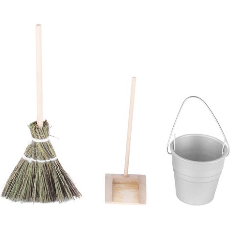 Balai miniature pour maison de poupée avec pelle et seau, jouet de ménage pour jeu d'imitation (1/5)