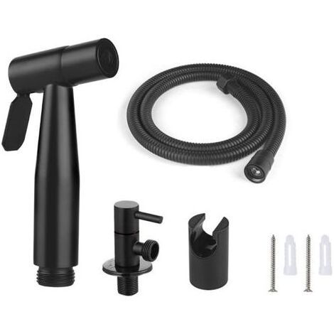 Ensemble de douchette WC bidet en acier inoxydable, douchette à main, buse de surpression, robinet d'angle en métal doré brossé, noir, salle de bain, installation facile (1/5)