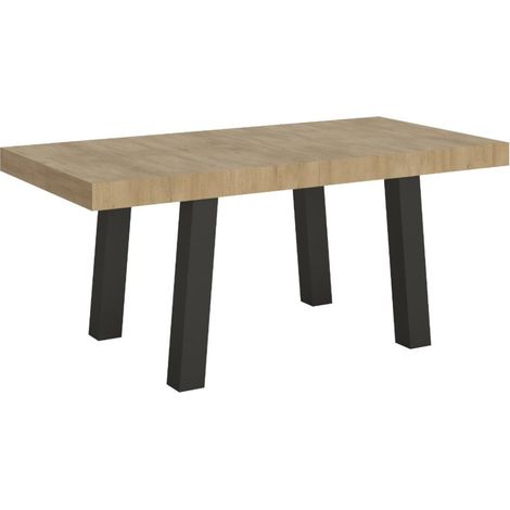 Table extensible 6 à 12 places L 160 à 264cm bois clair et pieds métal anthracite Bidy (1/5)