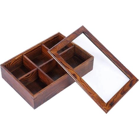 Solide Holzschale für Trockenfrüchte, unterteiltes Tablett mit transparentem Deckel, multifunktionaler Organizer mit mehreren Fächern für Snacks, Nüsse und Süßigkeiten, Aufbewahrungsbox für den Schrei