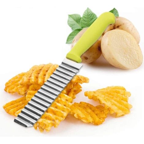 Pomme de Terre Coupé en Acier Inoxydable, Multifonction Couteau Ondulé Coupe-Frites Trancheur, Crinkle Wavy Cutter Slicer, Ustensile Salade de Cuisine pour Légumes, Concombre, Fruits-Fei Yu (1/4)