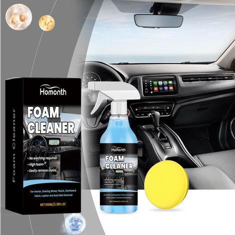 Autoinnenreinigungsspray: Sanfte Reinigung, Fleckenentfernung und Pflege von Leder, Stoffen und Kunststoffen für unterwegs. Schaumreiniger: 100 ml, Schwamm. -- DE (1/5)