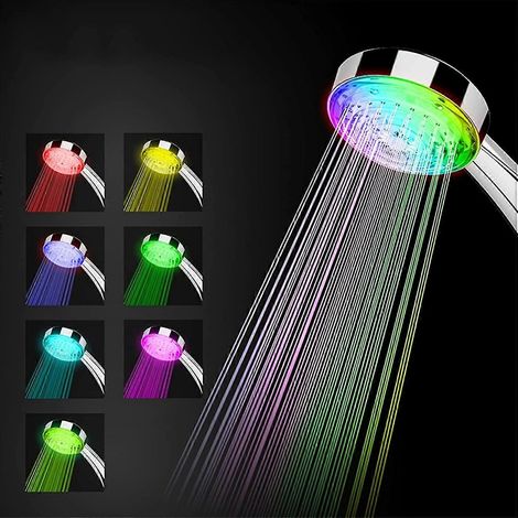 Duschkopf, universelle Handbrause für Badezimmer, LED-Farben mit automatischem Farbwechsel, wassersparender Negativionenschutz (1/4)