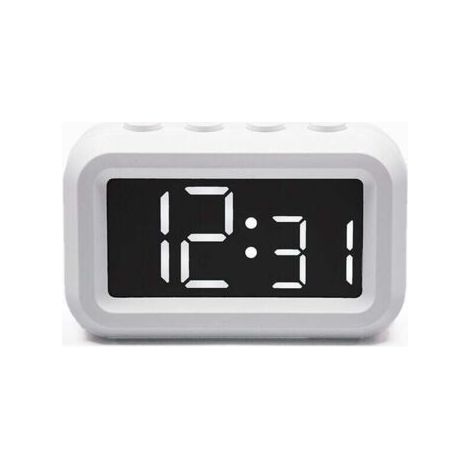 QORVA-Grand réveil numérique LCD avec affichage à piles – Horloge numérique portable pour chambre, bureau et voyage – Blanc XXW (1/4)