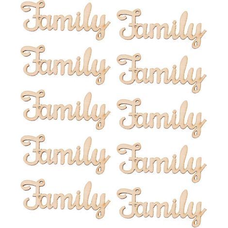 Lot de 10 étiquettes décoratives en bois avec inscription « Famille » (mots imprimés), à faire soi-même. (1/4)