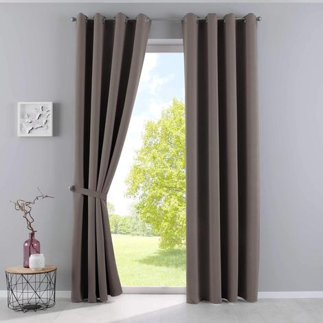 Lot de 2 Rideaux Opaques et occultants à œillets - Couleur Taupe - 245 x 140 cm (H x l) - Rideaux occultants et Thermiques - Isolation Acoustique - Oeko-Tex - (1/5)