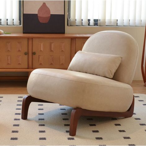 Sillón de acento, sin reposabrazos, diseño moderno, tela y madera, camel (1/5)
