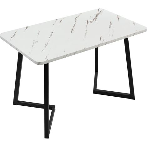Table à manger rectangulaire 117x68 cm avec plateau effet marbre et pieds en métal noir (1/5)