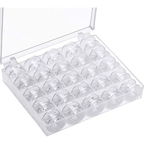 Canette Machine a Coudre,Bobines pour Machine à Coudre Canettes de Couture ​​Universelle Bobine de Machine à Coudre en Plastique avec Boîte de Rangement (25 pièces Transparente)