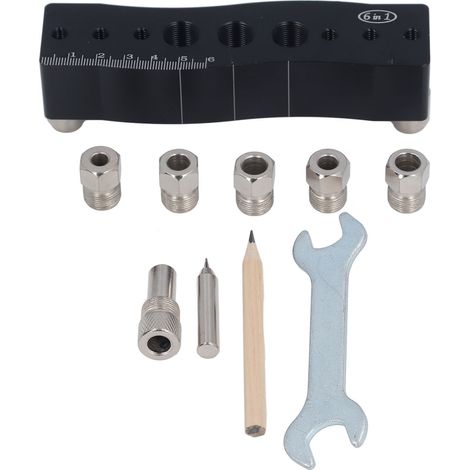 Guide de perçage multifonction 6 en 1 pour chevilles bois, gabarit de positionnement et poinçon pour menuiserie (1/5)