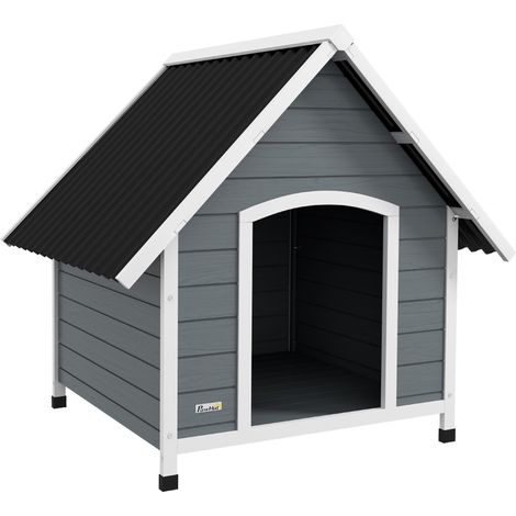 PawHut Dog Kennel Outdoor Dog House w/ Removable Floor, for Dogs - Grey 110W x 98D x 106.5Hcm (1/5)