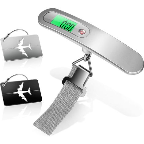 Electronic Luggage Scale, Portable Digital Scale (Silver) and 2 Luggage Tags(Silver+Black), Max 50kg, Backlit LCD Tare Function for Mail, for Travel, Mail, Home, Shopping (1/5)