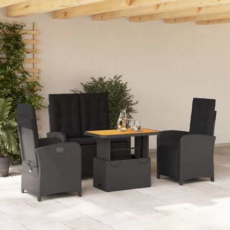Juego comedor jardín 4 piezas con cojines ratán sintético negro vidaXL (1/5)
