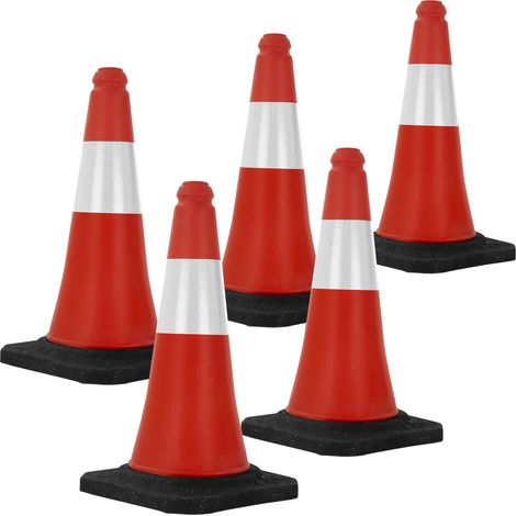 ECD Germany 5 Stück Verkehrskegel Pylone 51 cm, Rot-Weiß, Leitkegel mit schwerem Fuß, Verkehrsleitkegel mit weißen reflektierenden Streifen, Warnleitkegel Warnkegel Verkehrshütchen Markierungskegel
