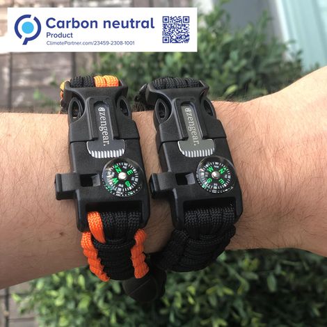 Überlebensarmband – Feuerstarter aus Feuerstein und Stahl, Pfeife, Kompass, verstellbares Armband für Camping, Dschungelflüge, Notfallset (Paar – Schwarz, Orange)