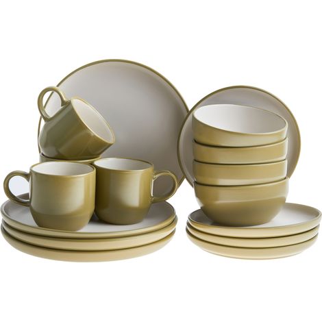Vajilla de 16 piezas de gres elegante cocina y comedor para 4 personas acabado esmaltado verde Nutmeg