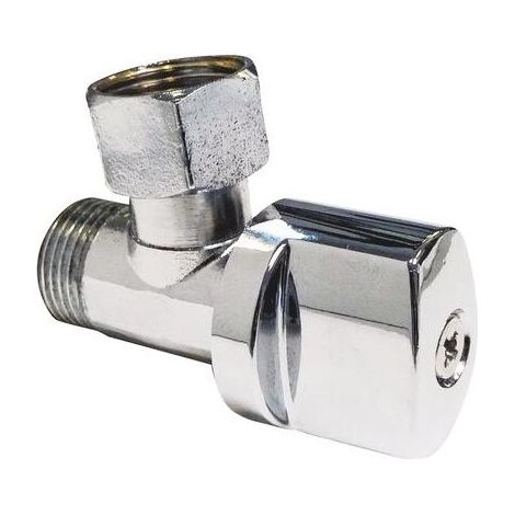 Robinet d'arrêt équerre à boisseau sphérique NF 3/8" – Entrée mâle 3/8" – Sortie écrou tournant 3/8" – Corps en laiton chromé (1/4)