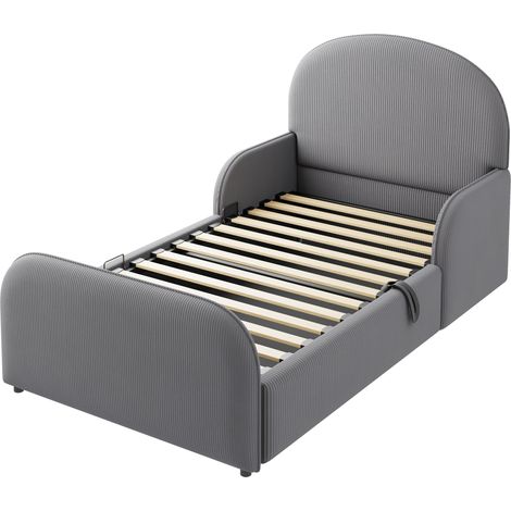 Lit enfant rembourré 90 x 200 cm avec rangement hydraulique, gris (1/5)