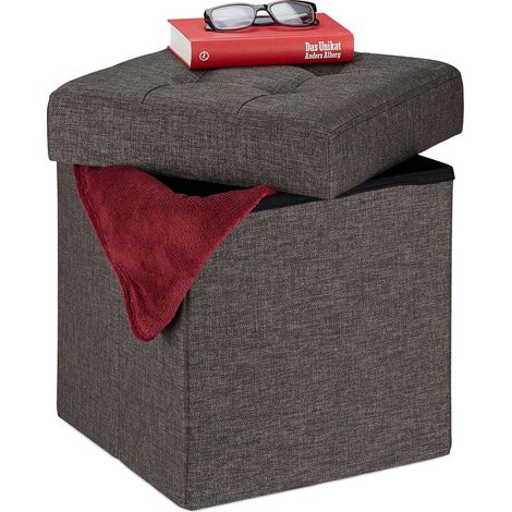 Relaxdays Sitzhocker mit Stauraum, faltbar, weich gepolstert, gesteppt, Stoff, Sitzwürfel, HxBxT: 41 x 38 x 38 cm, braun (1/5)