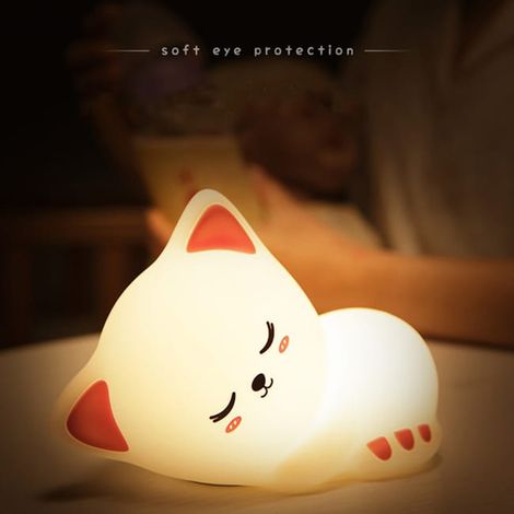 Lámpara LED de silicona en forma de gato – 7 colores ajustables – carga USB – luz nocturna para habitación infantil y cuna (1/5)