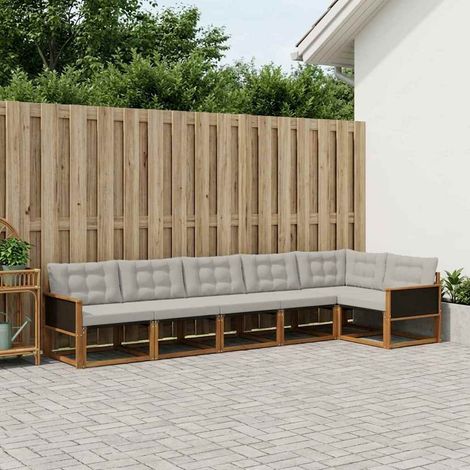 vidaXL Outdoor-Sofagarnitur mit Kissen 6 pcs Natürlich und Hellgrau (1/5)