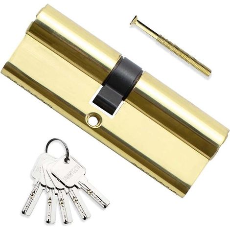 cylindre de serrure européen en laiton 40/45 mm, serrure à clé de 85 mm avec 3 clés horizontales en laiton, anti-effraction, anti-perçage, anti-claquement, anti-choc (1/5)