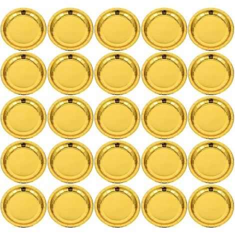 Lot de 30 assiettes jetables multifonctions pour desserts, pratiques et idéales pour les fêtes.-18X18X1CM-Golden (1/3)