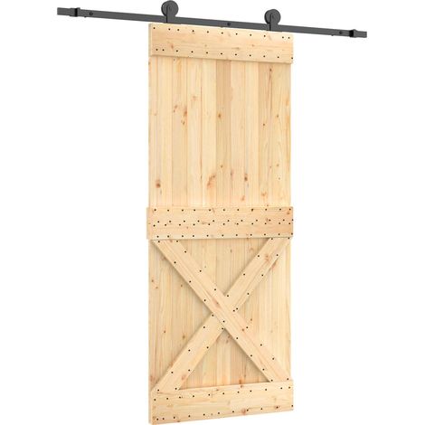 Sliding Door Natural and Black 85 x 210 cm Solid Pine Wood vidaXL (1/5)