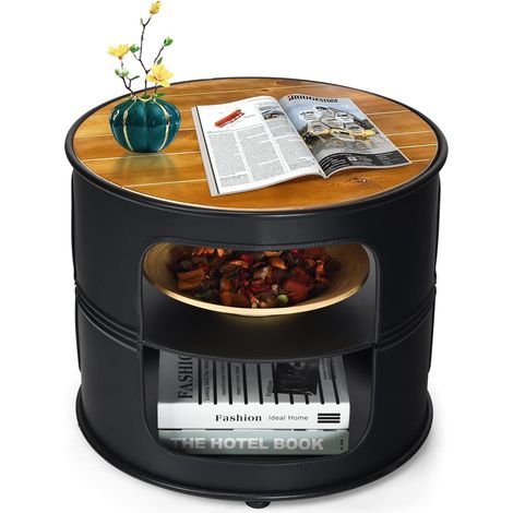 Goplus – Table basse ronde 3 niveaux – Métal et MDF noir – Dimensions 50 x 50 x 41,5 cm – Design moderne et élégant – Capacité de charge 30kg (1/5)