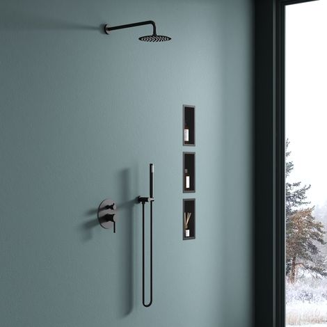 doporro Nicho de pared baño negro 15 x 30cm repisa de ducha alicatable acero inoxidable repisa de ducha montaje oculto