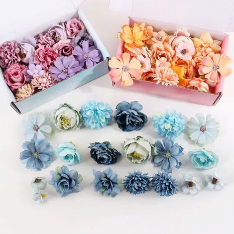 Tete De Fleur Artificielle - Soie Synthetique - Pour Couronnes DIY Decoration De Fete Et Scrapbooking - Diametre 2 A 4 Cm - Lot De 20 (1/5)