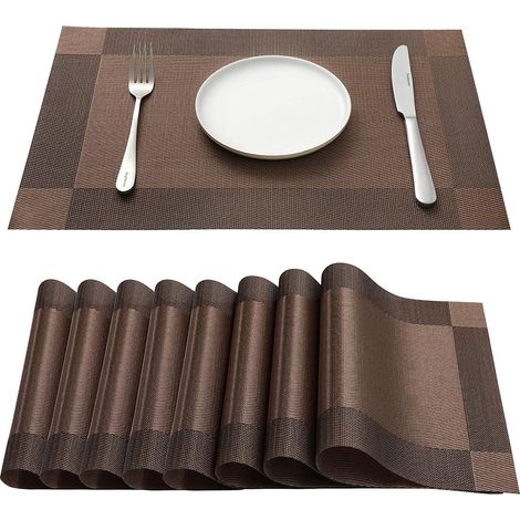 Lot de 8 sets de table en PVC lavables, résistants à la chaleur, antidérapants et thermiquement isolés, 45 cm x 30 cm, marron. (1/5)