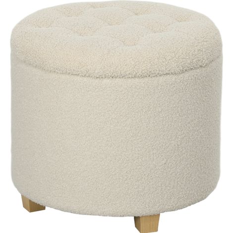 Pouf contenitore imbottito bianco crema Ø45 x 41 cm (1/5)