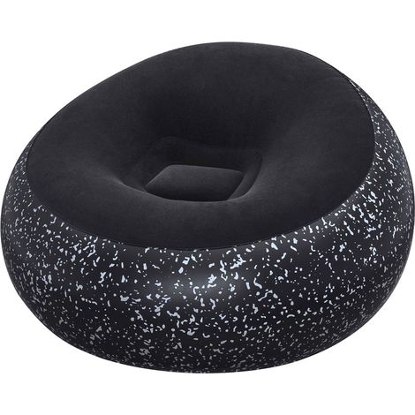 TRADE SHOP - Poltrona Pouf Gonfiabile 112x112x66cm Superficie Vellutata Design Macchiettato Casa Giardino - Nero (1/5)