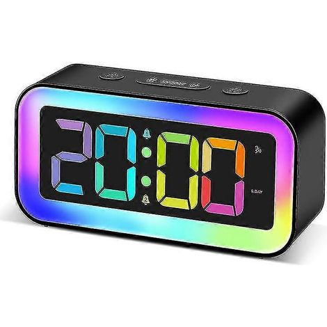 Réveil numérique, réveil enfant lumineux avec veilleuse 7 couleurs, horloge numérique LED, réveil adolescent, luminosité réglable, fonction snooze, annonces vocales (1/5)