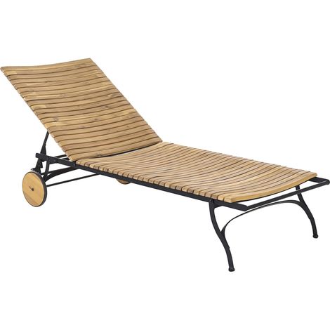 Lettino da sole in legno con schienale reclinabile in 5 posizioni, struttura in acciaio, legno di acacia, marrone chiaro, Lascari (1/5)