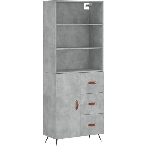 Buffet bahut commode armoire meuble de rangement organisateur cuisine salle de séjour salon haut 69,5 x 34 x 180 cm bois d'ingénierie gris