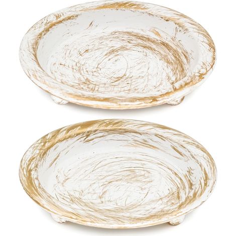 Lot de 2 bougeoirs en Fer Blanc/doré, Style Soucoupe en métal pour Bougies Pilier/parfumées/sans Flamme/Boule, Support décoratif pour Centre de Table – Blanc/doré (1/5)