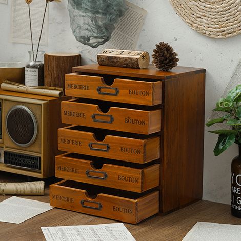 Rustic 5-Drawer Wooden Organizer Box (1/5)
