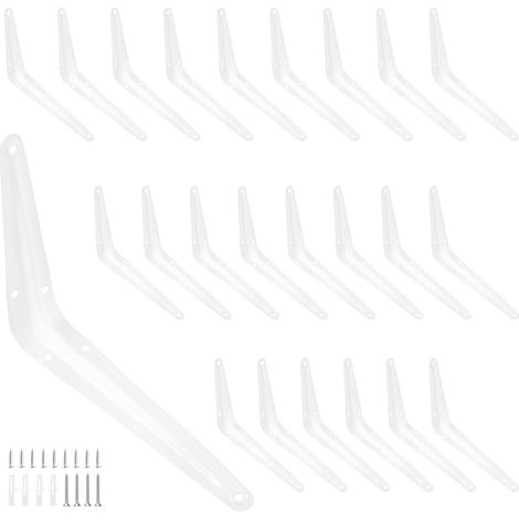 Lot de 24 Supports d'Étagère Invisible, Équerre de Fixation 15 x 20 cm, Équerre Métal avec Vis, Fixation Équerre Murale pour Montage Mural, Blancs (1/5)